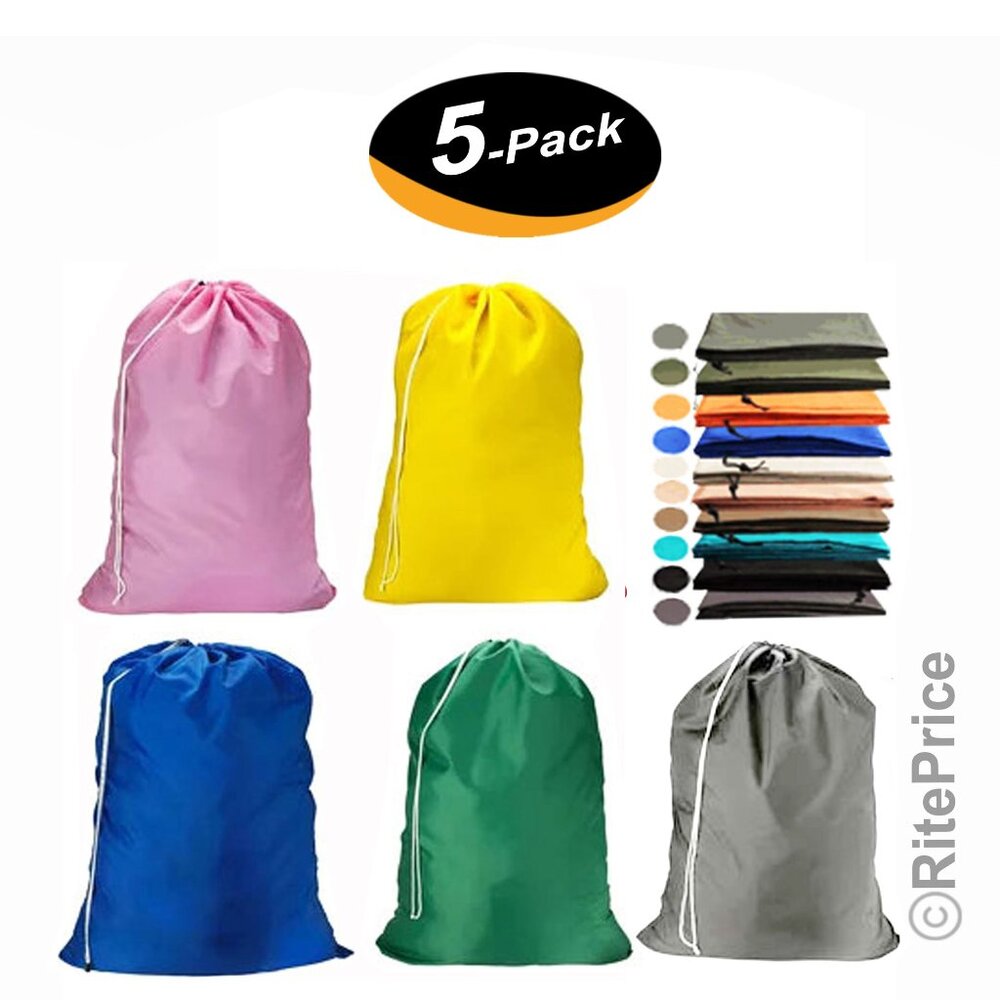 Large Laundry Bag Washable Heavy Duty Locking Drawstring Bag 29"X40" (5 Pack)